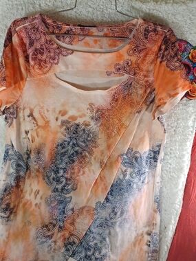 Women's Orange Paisley Cutout Short-Sleeve Top